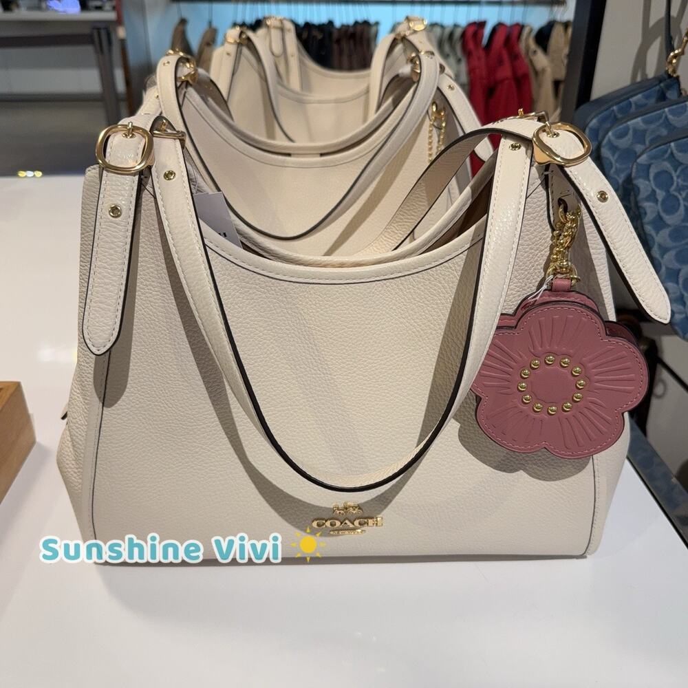 NWT Bundle Coach Erin Shoulder Bag Leather CAQ86 Chalk & CDB15 Tea Rose Charm